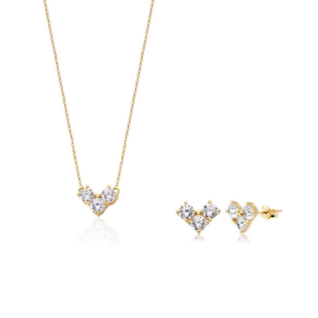 Srebrni komplet minđuše i ogrlica Starlight Heart, Zlatne boje