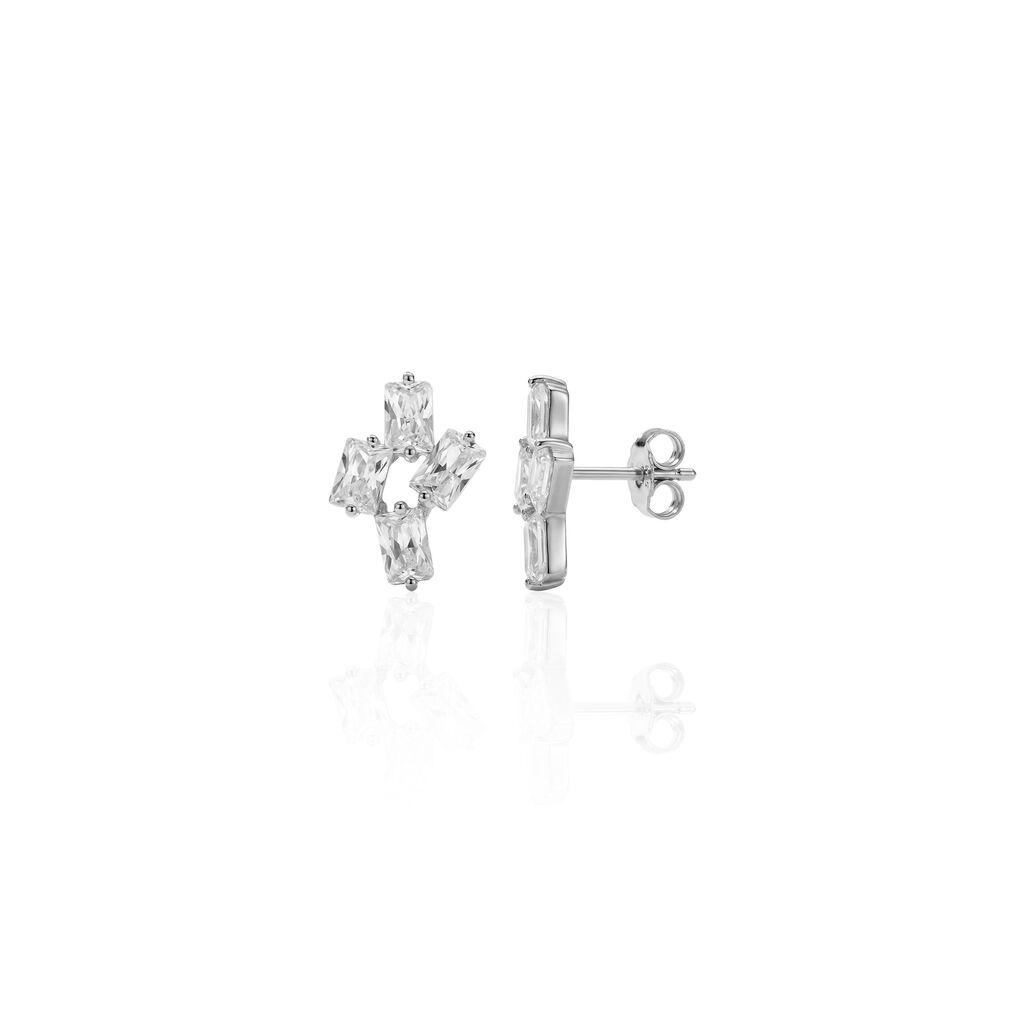 Srebrne ženske minđuše Geometric Emerald