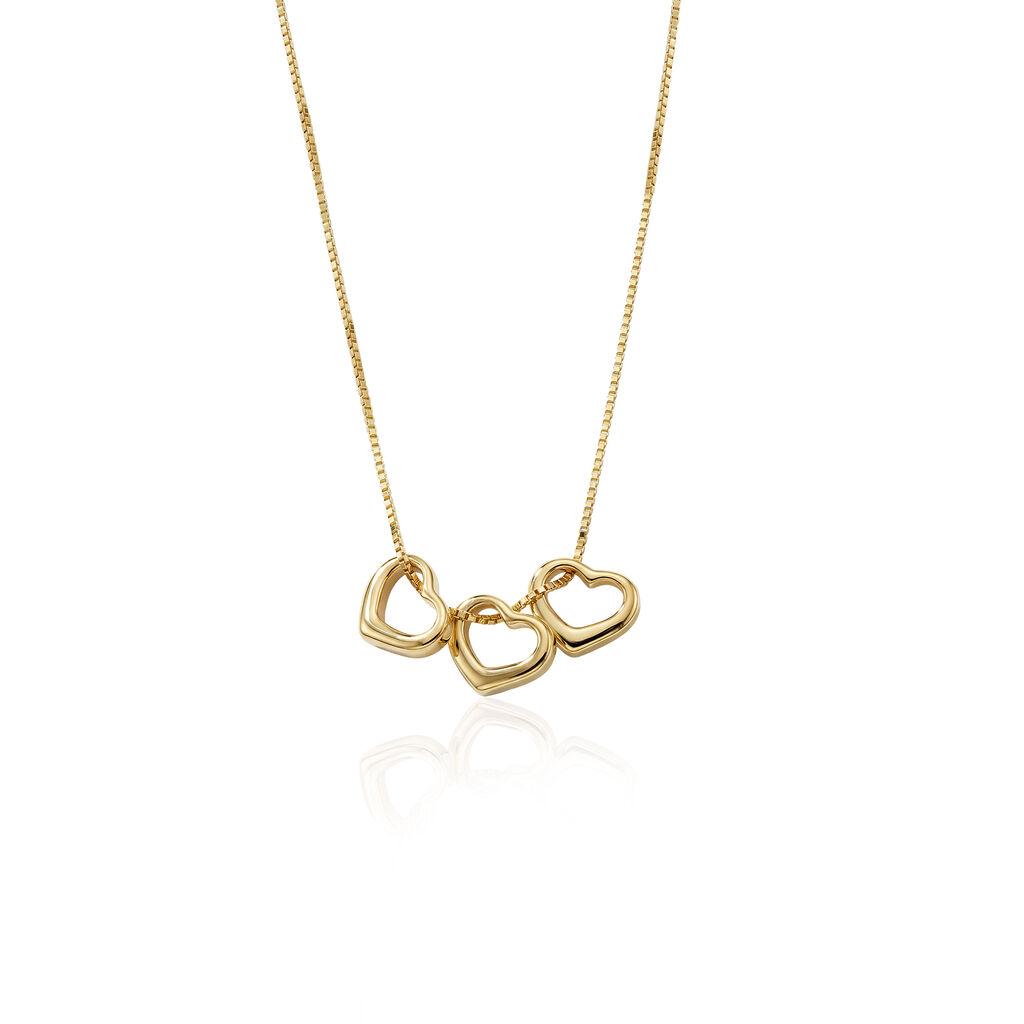 Srebrna ženska ogrlica Triple Heart Line, Zlatne boje