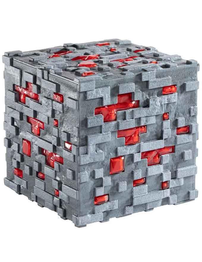NOBLE COLLECTION Stolna lampa Minecraft osvjetljavajuća ruda crvenog kamena, siva