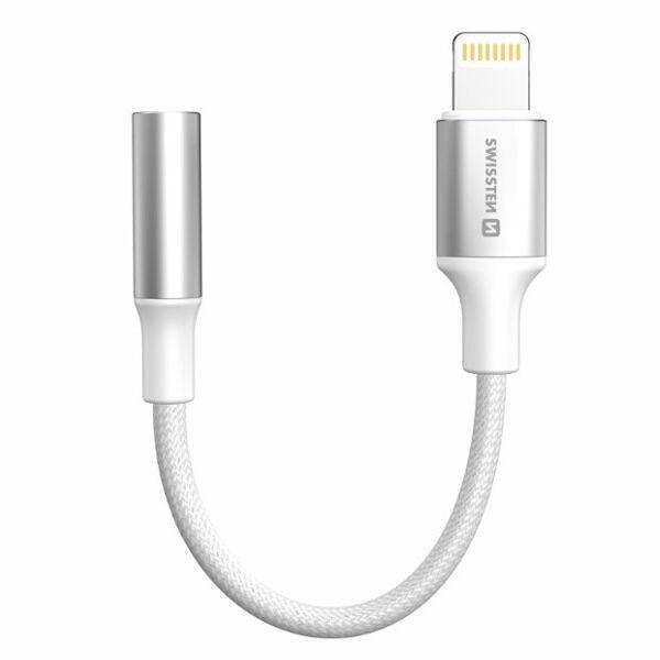 Swissten Kabl audio  Textile Lightning (male) / 3,5mm AUX 0,15 M White - 73502314