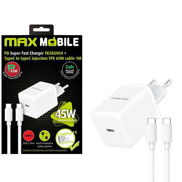 Maxmobile Punjač kućni  PD super fast 2u1 45W + Type-C kabl 1m TR-385004