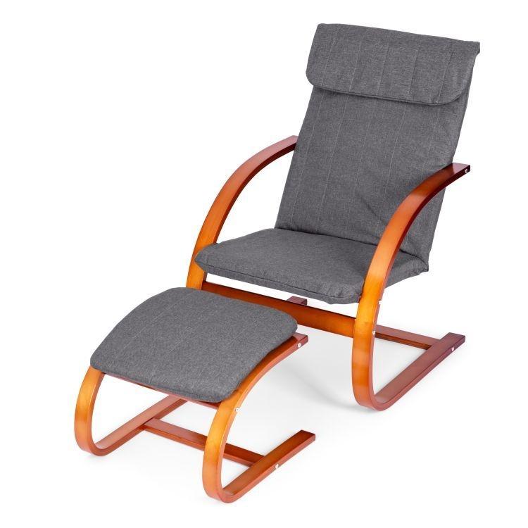 ModernHome ljuljačka stolica s osloncem za noge, orah, siva