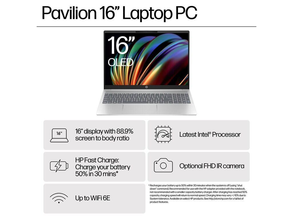 HP Pavilion 16-af0009nm Ultra5 125U/512GB/16GB DDR5/IntelGraphics/NoOS/16  2K IPS/bcl/Natural silver