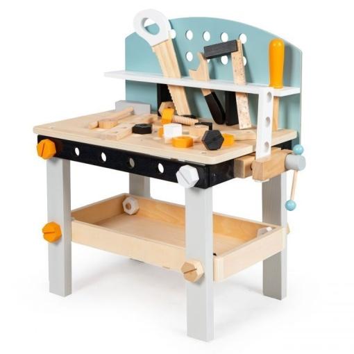 EKO IGRAČKE Drvena radionica za djecu s alatima, 38 elemenata, bež - plava