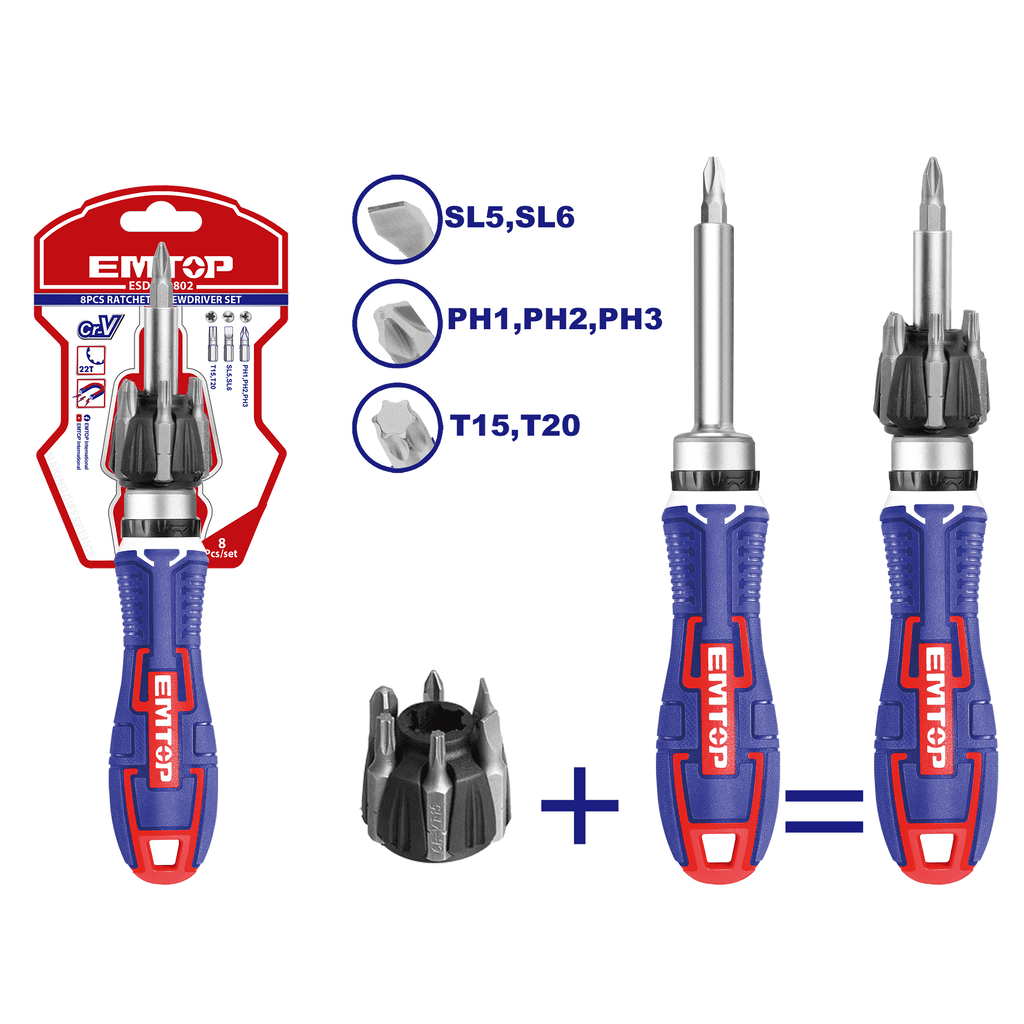 Emtop Set odvijača sa 7 bitova ESDRH0802 S16869