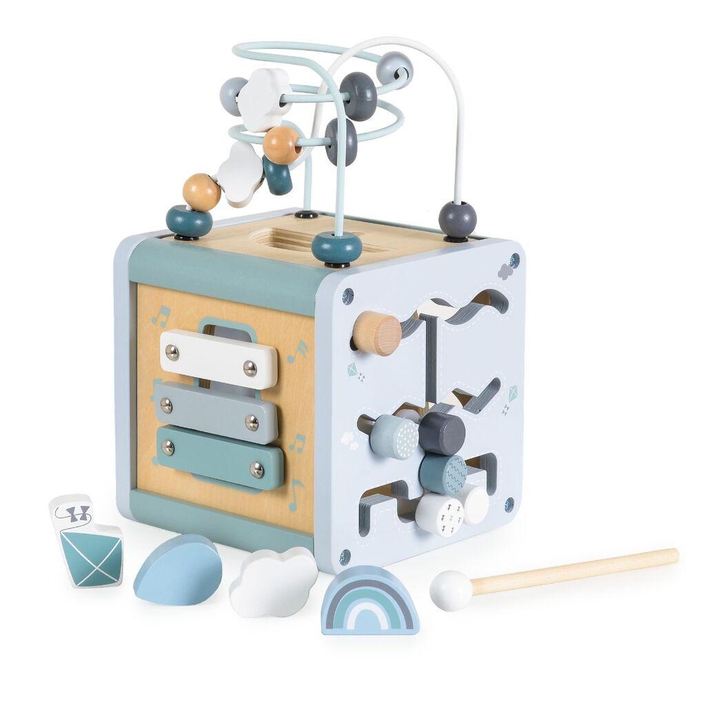 Moni Toys Drvena aktivna kocka za djecu W11B316, Plava