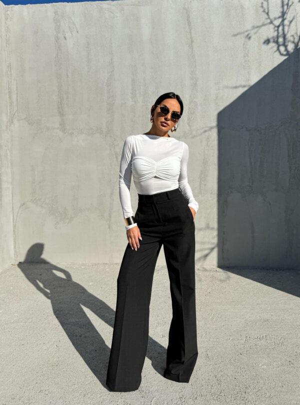 Blondy Ingrid Black Zvonaste Pantalone Visokog Struka, Crne