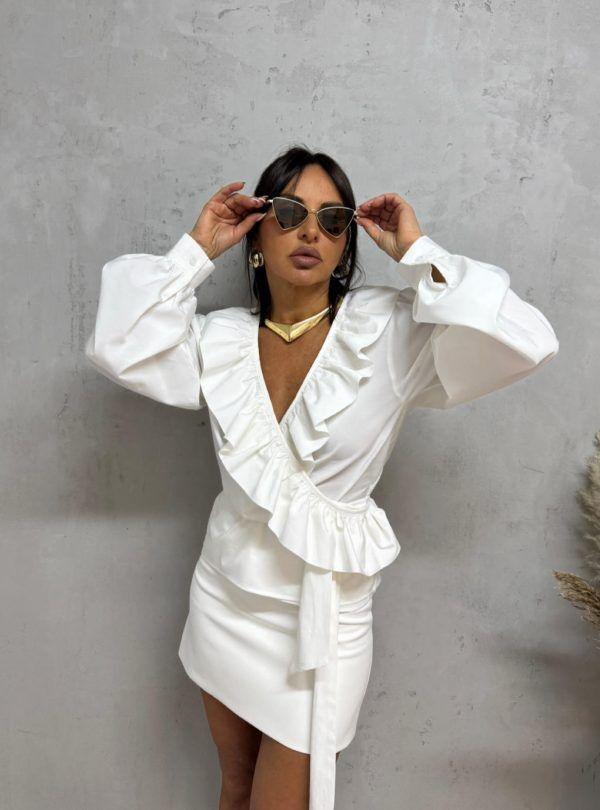 Blondy Misty White Boho Bluza Na Preklop, Bijela