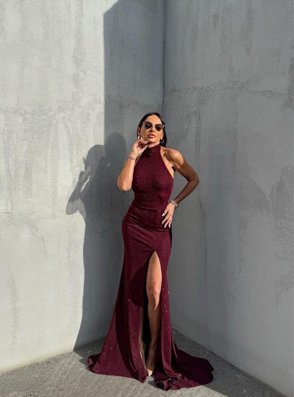 Blondy Avril Burgundy Raskošna Svetlucava Haljina, Bordo