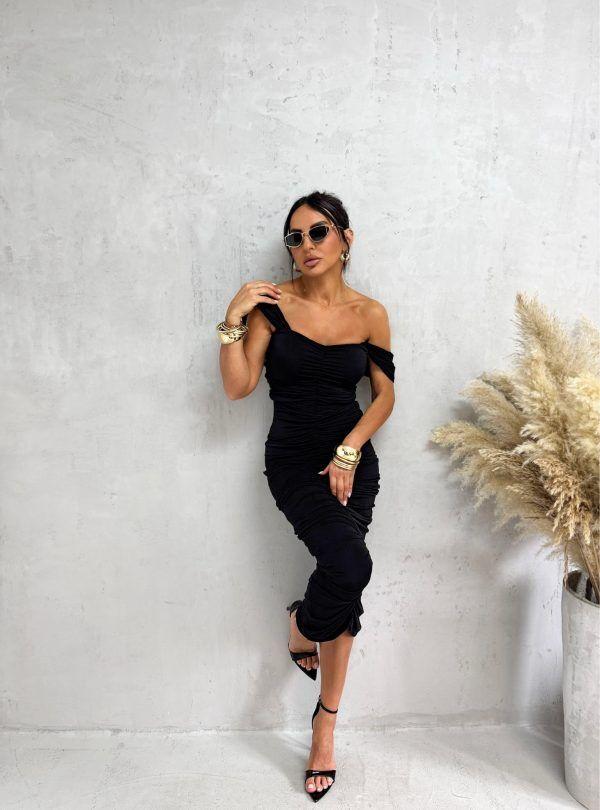 Blondy Leona Black Midi Elegantna Haljina, Crna