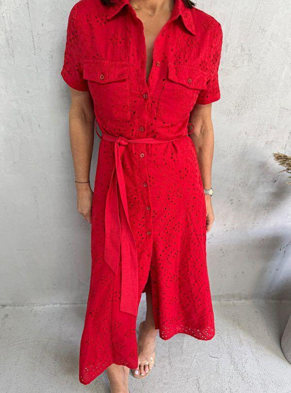 Blondy Lisa Red Midi Haljina Sa Vezenim Detaljima, Crvena