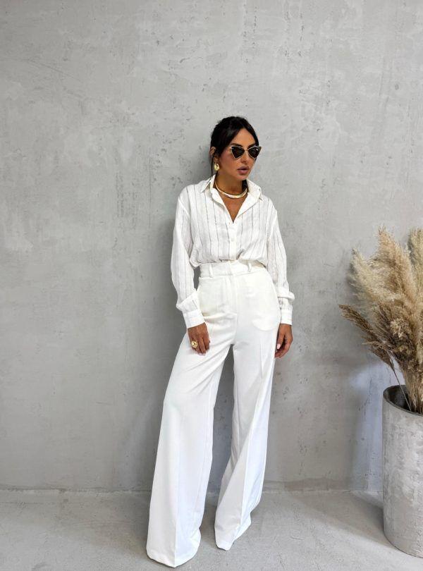 Blondy Ingrid White Zvonaste Pantalone Visokog Struka, Bijele