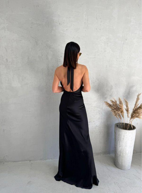 Blondy Greta Black Elegantna Satenska Haljina, Crna