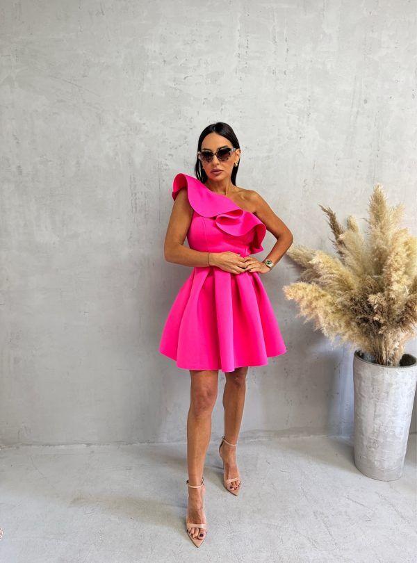 Blondy Bombón Fuscia Asimetrična Haljina A Kroja, Roze