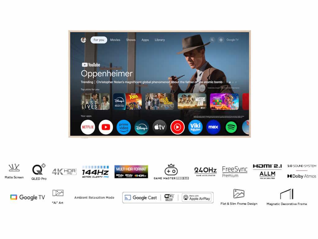 Tcl 55A300W Nxtframe Qled Tv 55 , Google Tv Smart, Panel Refresh 120 Hz, Aipq Processor, Bijela