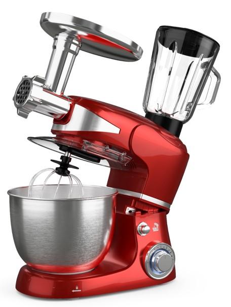 Tesla Kr600Ra Kuhinjski Robot,1000W, 5L, Blender 1.5L, Mašina Za Mljevenje Mesa, Mikser, Crvena-Inox, Crvena