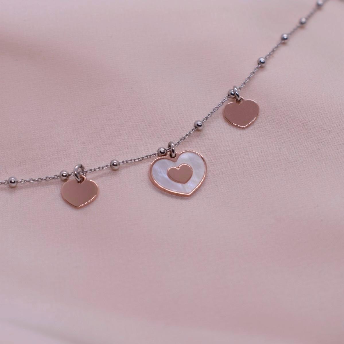 Dameo Narukvica Madre di Perla 3 Cuori  - srebro 925 i sedef