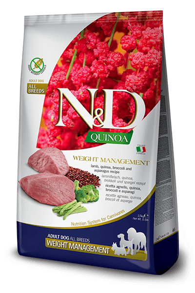 N&D Quinoa Weight Management Medium&Maxi Adult 7kg. - jagnjetina, kinoa, brokoli i špargla
