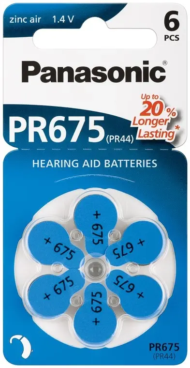 Panasonic Baterija za slušni aparat Hearing Aid V675/PR44 1.4v 48833, 6 komada