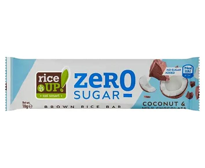 Rice Up zero sugar coconut & milk chocolate brown rice bar 18g