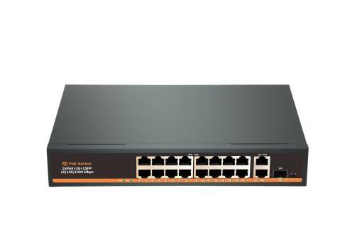 Longse PoE Switch HT1621HC 16xPoE porta, 2xUplink, Extend mode 250m