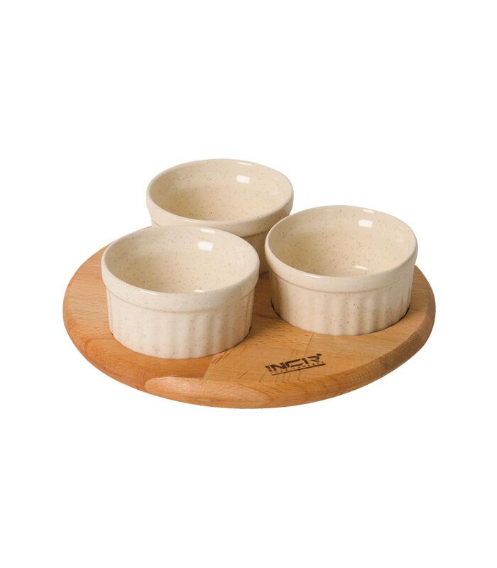 Set činija sa drvenim postoljem 800-001, 3 komada, Bež