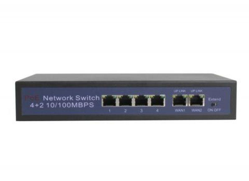 Longse PoE Switch HT412 4xPoE porta, 2xUplink, Extend mode 250m