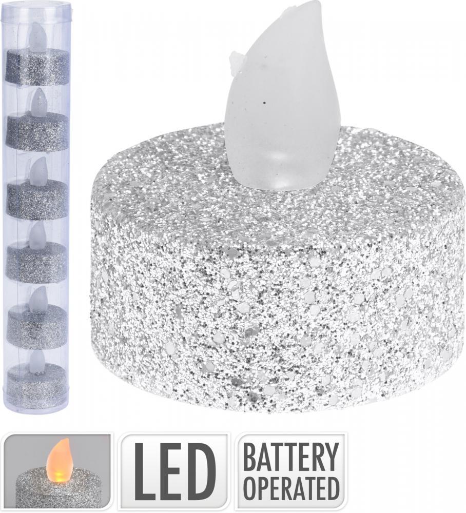 Svijeća Na Baterije 6/1 Srebrna Gliter Ax5990620