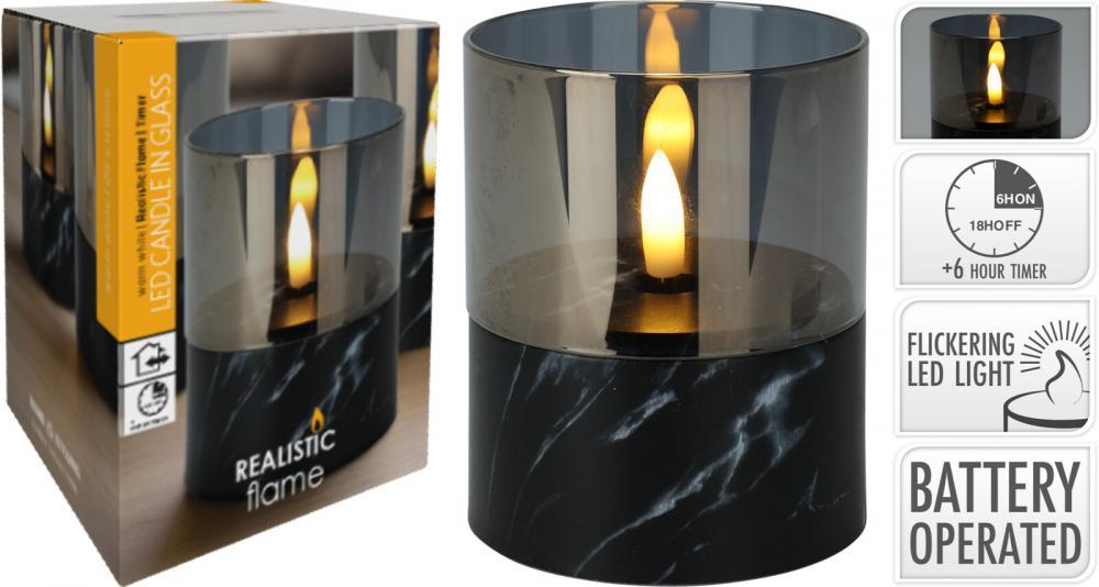 Led Svijeća U Staklu 80X100Mm Sivo Staklo Ax5436400