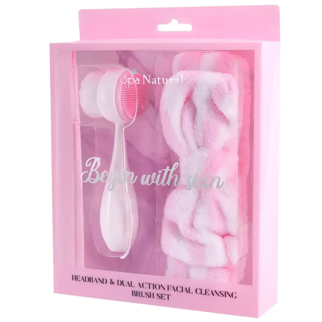 Spa natural Set traka za kosu i četka za lice, Roze