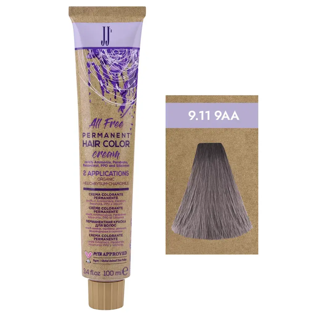 JJ's Farba za kosu All Free9.11-9AA Intenzivna pepeljasta veoma svetloplava, 100ml