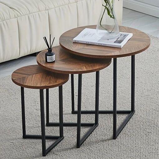 Bolzz Set klub stolova Coffe, 3 komada, Braon-crni
