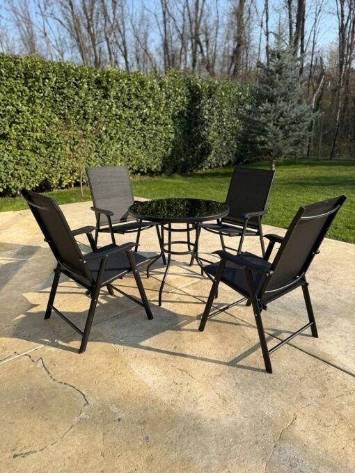 Bolzz Baštenska garnitura 4 stolice + Sto, Crni