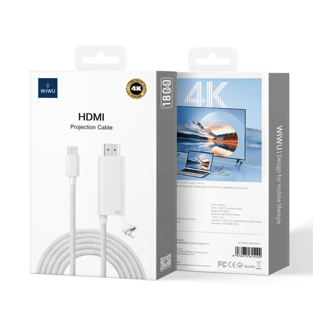 WIWU PS001 Kabl sa TIP- C na HDMI, Bijeli plus GRATIS LDNIO Stoni Držač za Mobilni Telefon