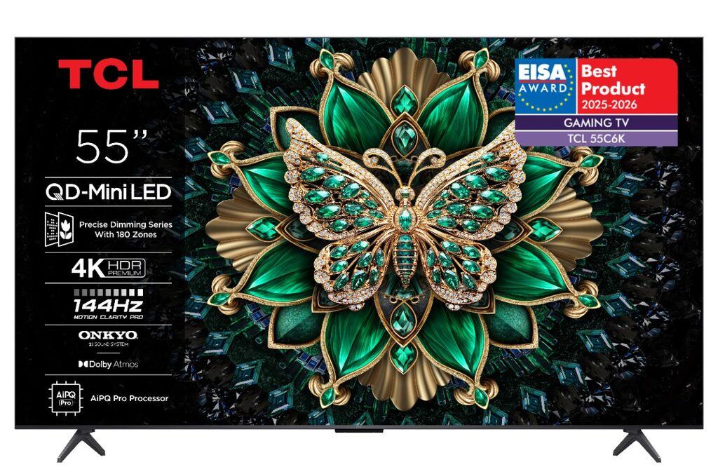 TCL TV 55C6K, 55", QD-MiniLED, 4K UHD, 144 Hz, Smart TV, Crni