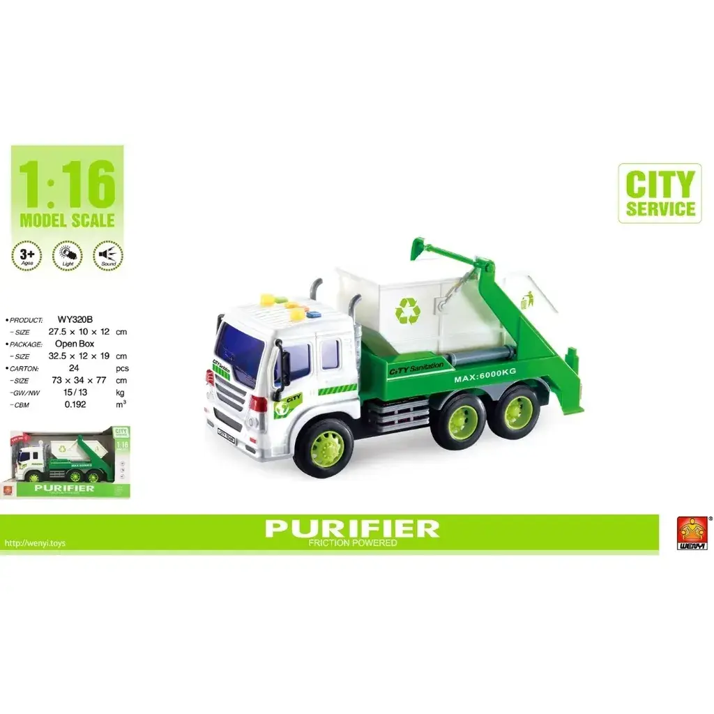 Wenyi Kamion Djubretarac Zeleno Bijeli Na Oprugu 1:16 Wy320B