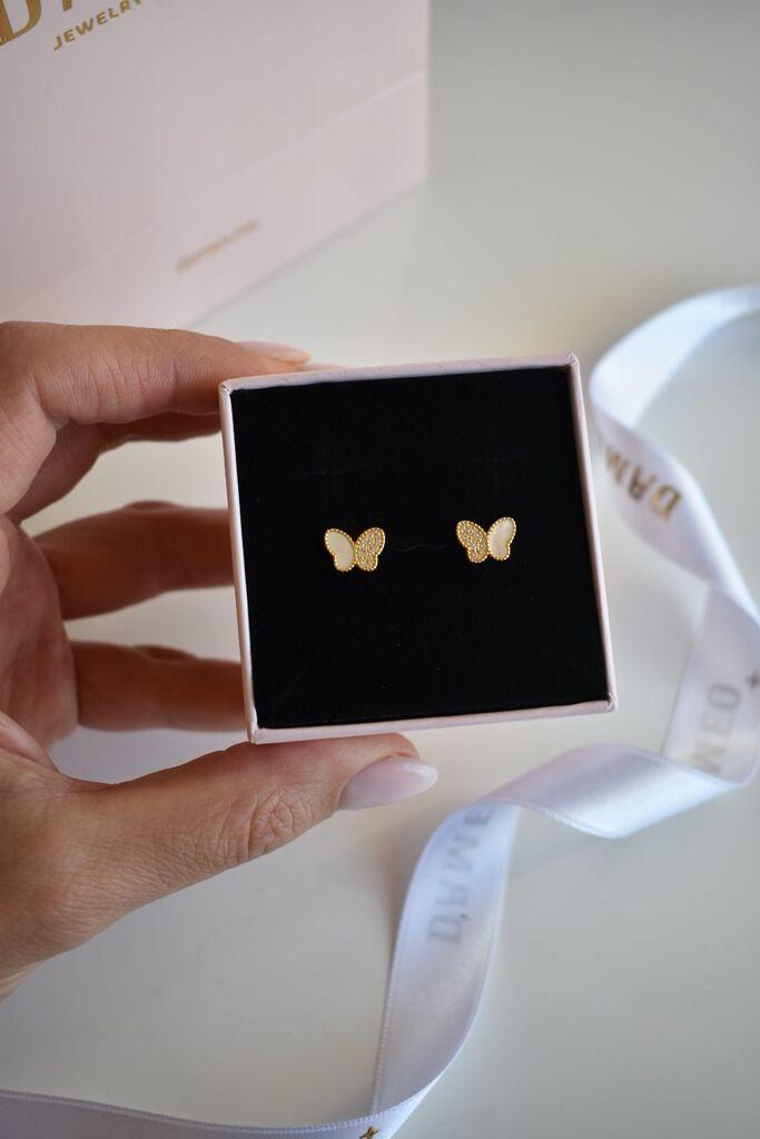Dameo Minđuše Pearl Butterfly - srebro 925 sa pozlatom i sedef