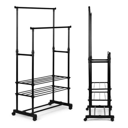 ModernHome Univerzalni Stalak Za Odjeću Sa Točkićima 2 Šipke Podesive Visine