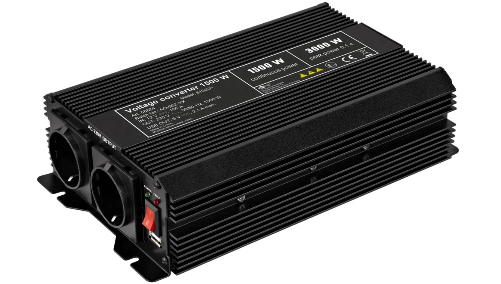 Goobay Inverter napona 12 V DC na 230 V ACsnaga 1500 W, Crna