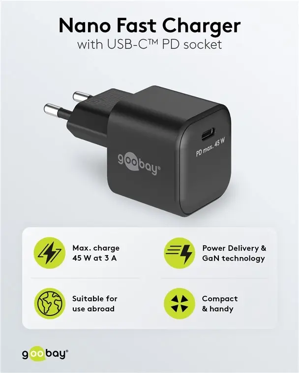 Goobay USB-C™ PD GaN brzi punjač Nano (45 W) i, Crna