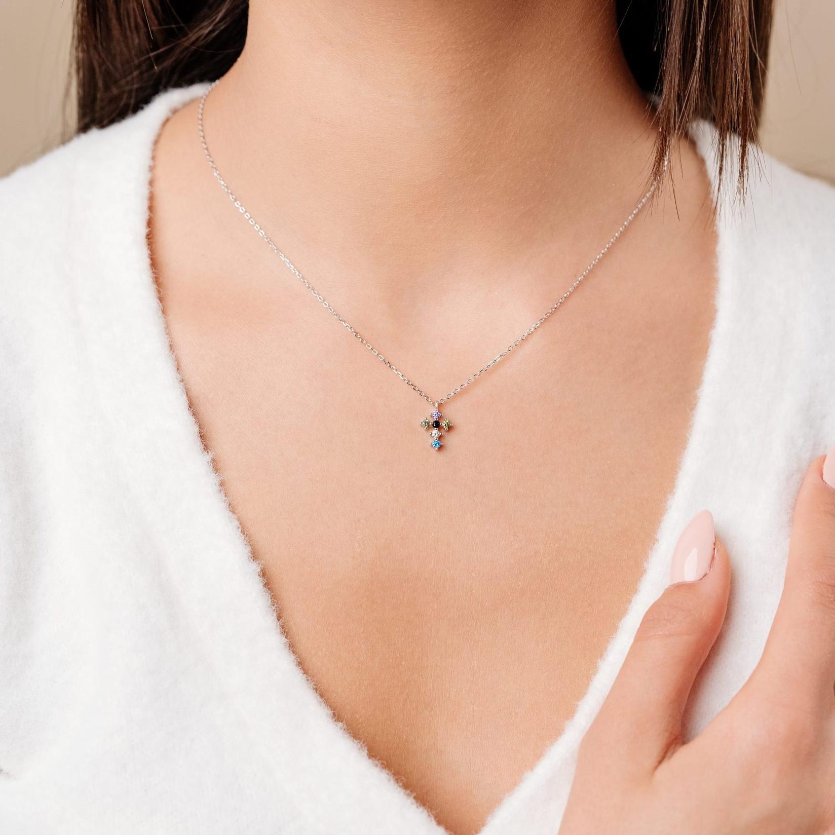 Dameo Ogrlica Cross  Srebro 925 sa cirkonom u boji