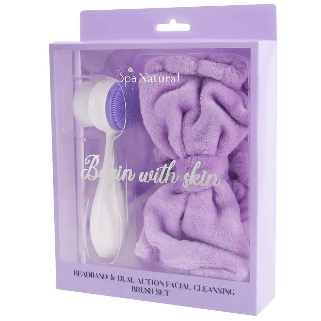 Spa Natural Set traka za kosu i četka za lice, Ljubičasta