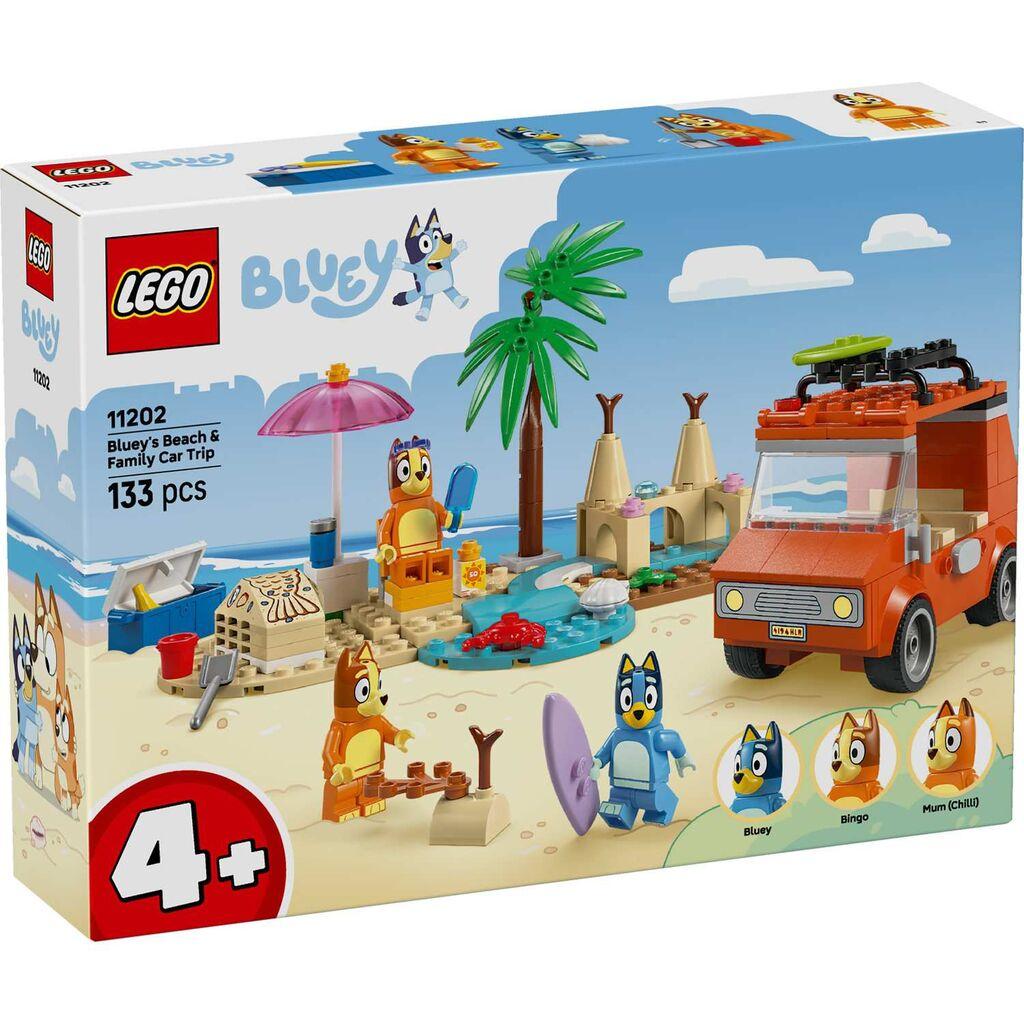 Lego Bluey igračka na plaži i porodično putovanje automobilom