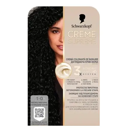 Schwarzkopf farba za kosu Creme Supreme, 1-0 tamno crna