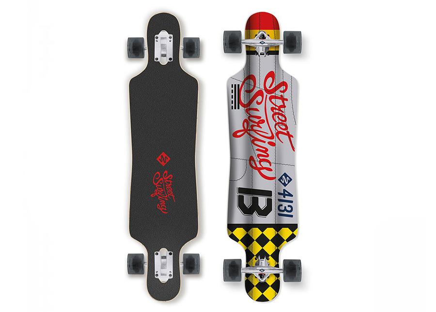 Longboard Street Surfing Curve Freeride 39&Quot; Dropthrough SilverYellow