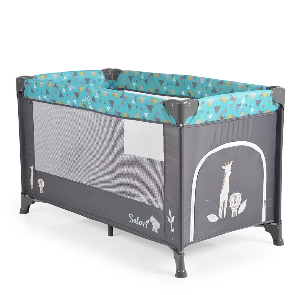 Moni Prijenosni krevetić Safari, tirkizna - siva