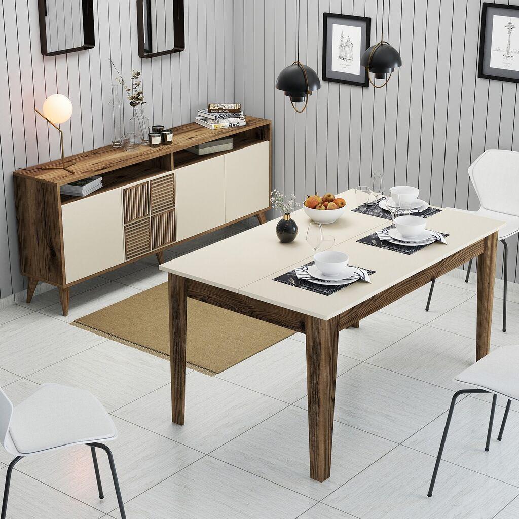 Hanah Home Milan 525 trpezarijski sto i komoda, 2 dela, boja orah-krem