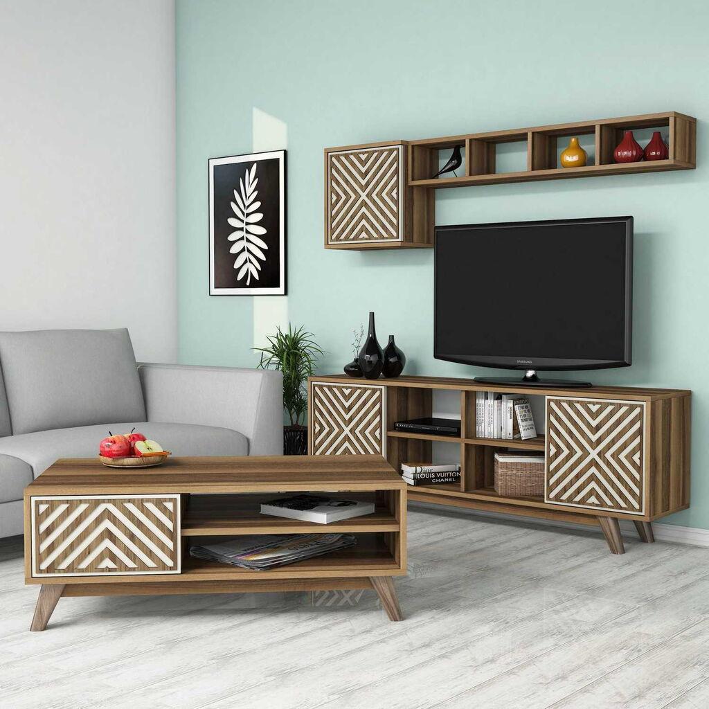 Hanah Home Set TV ormarić i klub stolić Inci, 4 dijela, Orah-krem