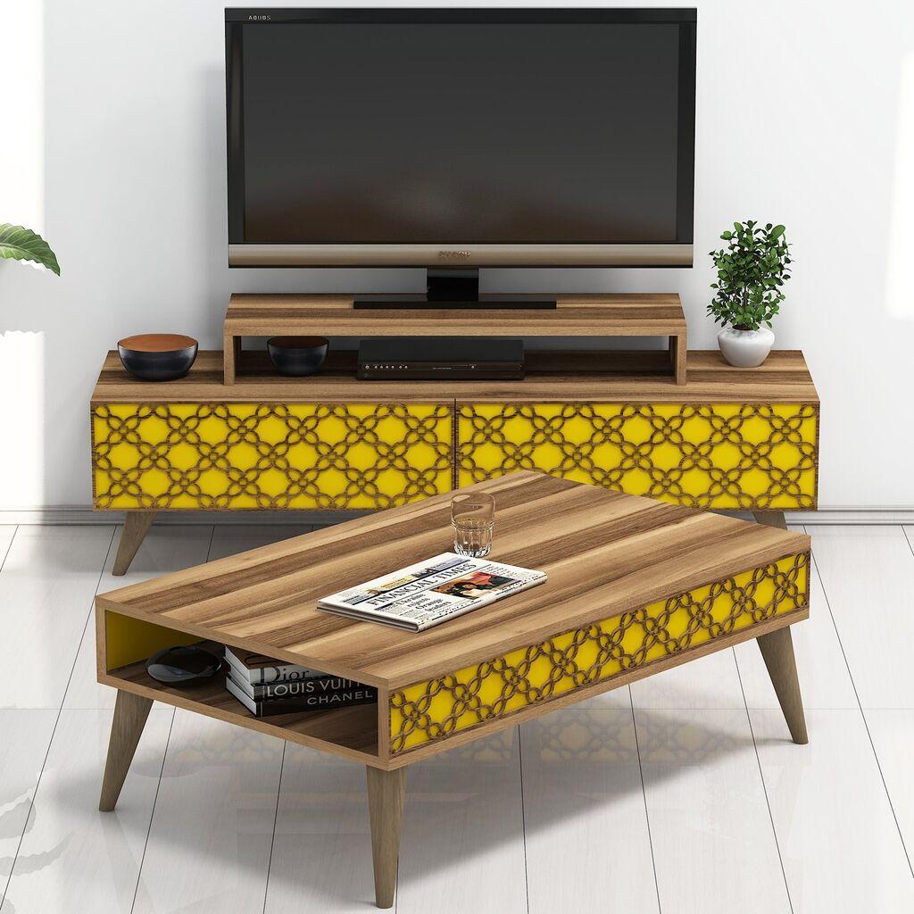 Hanah Home Set TV komoda i klub stolić City, orah-žuta
